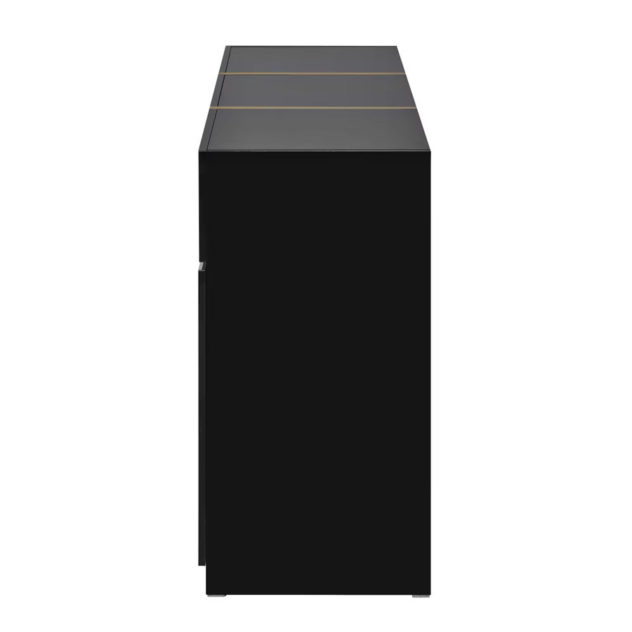 PINGGO Hochglanz-Sideboard in Schwarz mit 3 Türen und 2 Schubladen für Wohnzimmer und Esszimmer - Bild 4