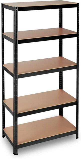Relaxdays Schwerlastregal aus Metall und MDF in Schwarz und Braun, höhenverstellbar und teilbar, H x B x T: 180 x 90 x 45 cm - Bild 1
