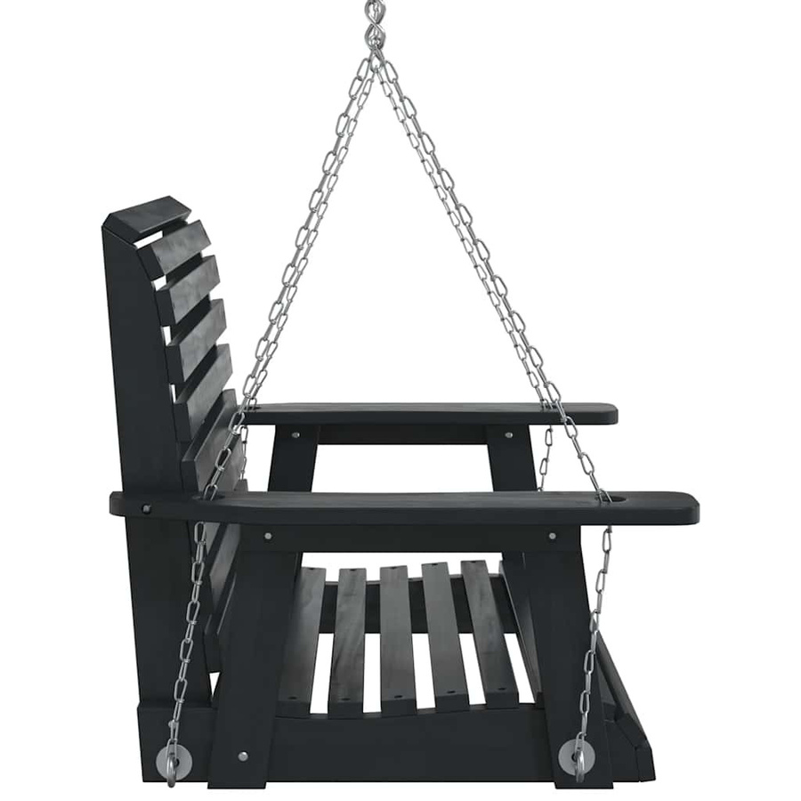 vidaXL Garten-Hängestuhl aus massivem Tannenholz mit Metallketten und Armlehnen, Schwarz, B: 110,0 cm, T: 72,0 cm, H: 63,0 cm - Bild 7