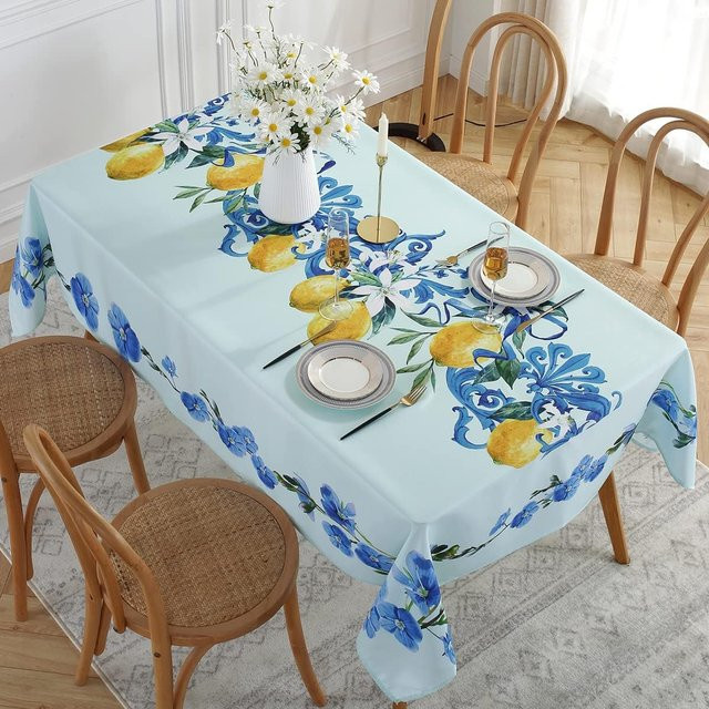 Wasserdichte Tischdecke JMG Household Supplies mit Blau-Zitronenblumen-Motiv, Rechteck, B/T: 140 x 90 cm - Bild 1
