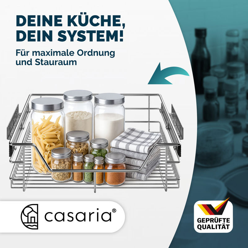 Casaria Teleskopschublade aus Stahl in Chrom, Breite: 44,0 cm, Tiefe: 49,0 cm, Höhe: 14,0 cm - Bild 2