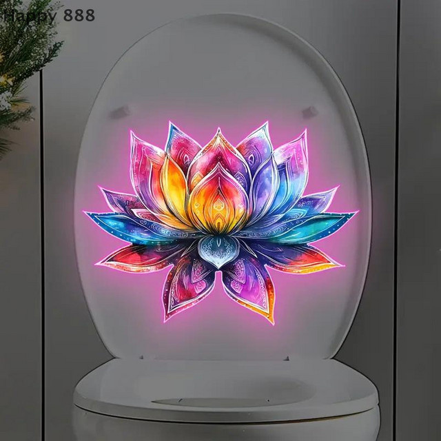 Hoeaden Leuchtender Badezimmeraufkleber Lotus aus PVC, wasserdichter selbstklebender Wandaufkleber und Toilettensitzbezug, B/H: 18,0 x 18,0 cm - Bild 1