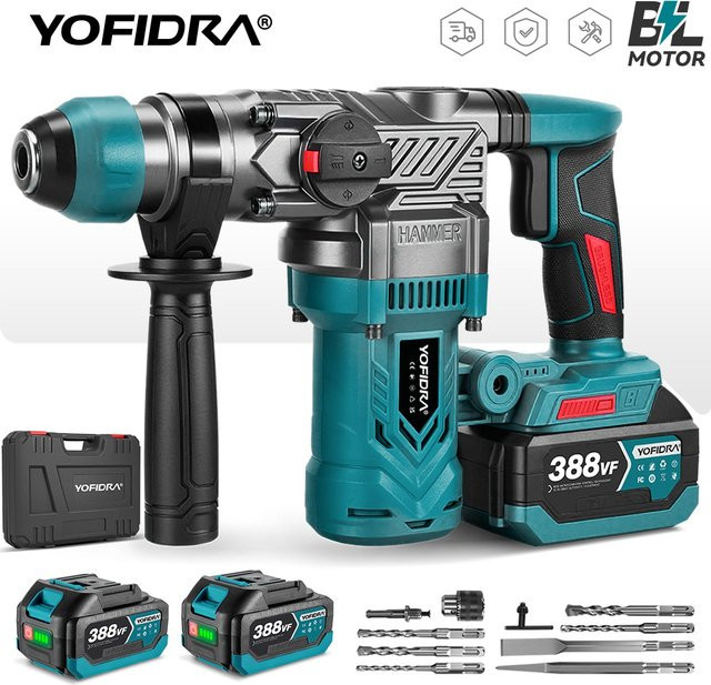 YOFIDRA Bürstenlose Elektrohammer Schlagbohrmaschine 2200W mit 26mm Bohreraufnahme als Multifunktions-Schraubendreher und Rotationswerkzeug kompatibel mit Makita LXT Akkus - Bild 1