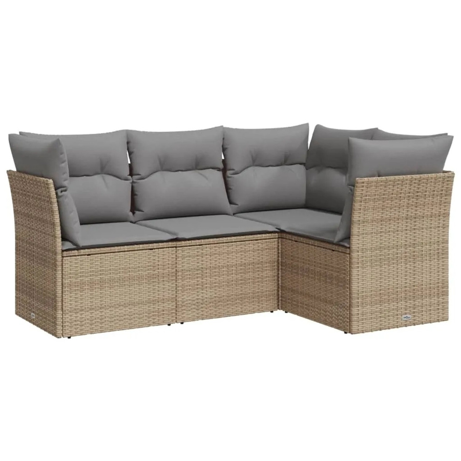 vidaXL 4-tlg Garten-Sofagarnitur in L-Form aus Polyrattan mit Kissen in Beige und Grau - Bild 2