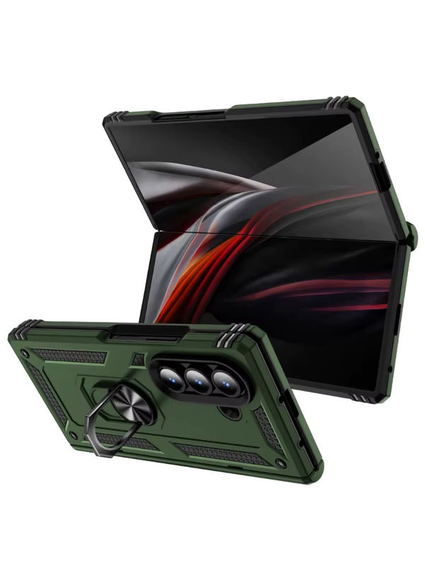 Stoßfeste Hartschalen-Schutzhülle mit Scharnierschutz, Ringhalter und Ständer für Samsung Galaxy Z Fold 7, 6, 5 in Blau oder Grün - Bild 7