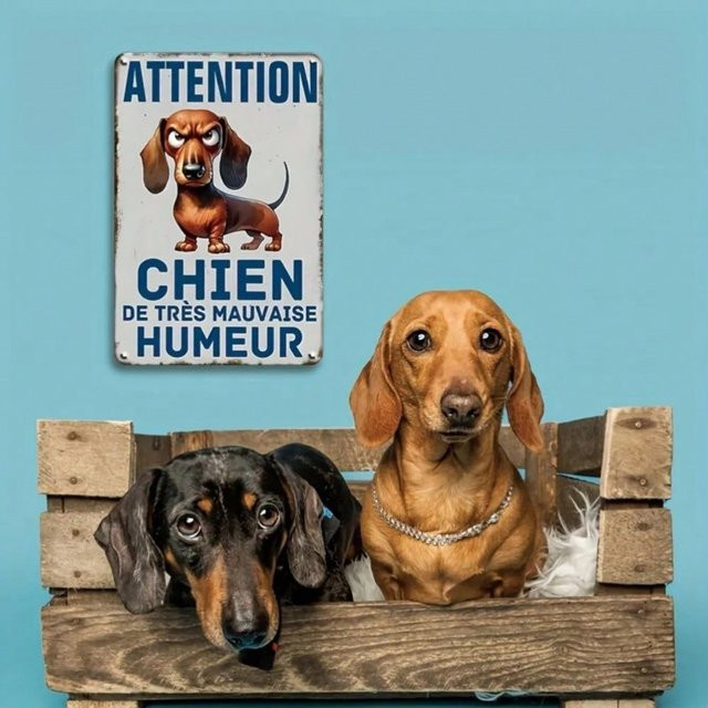 CIFBUY Vintage Dackel Chien De Tres Mauvaise Humeur Metallblechschild Rustikale Wanddekoration aus Eisen in Mehrfarbig - Bild 1