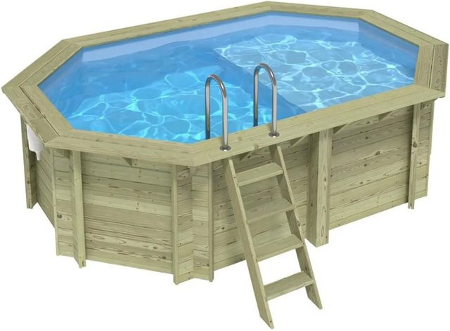 ALTANKA Holzpool Nemo achteckig in Hellblau mit Liegefläche, B/T/H: 430 x 430 x 118 cm - Bild 1