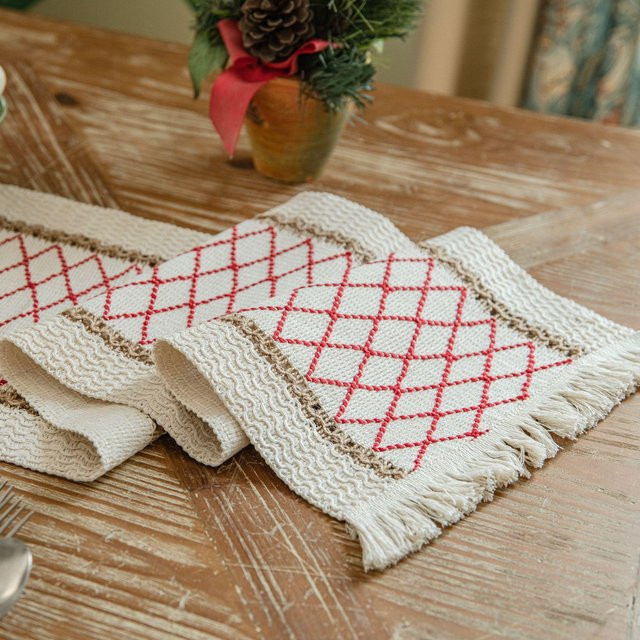 Boho Frühlings-Tischläufer von Cozy Up Home in Braun und Beige aus Leinen, B/H: 30 x 300 cm - Bild 1