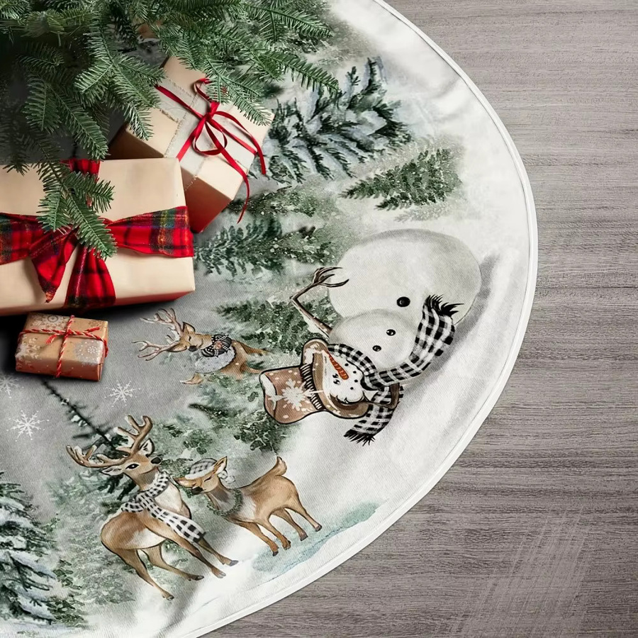 VIKAMA Weihnachtsbaum Rock mit Schneemann, Rentier und Schneeflocken in Weiß für Innen- und Außenbereiche - Bild 2