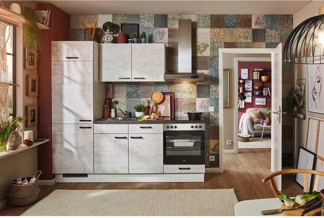 pino Küchenzeile Beton Weißgrau mit Geräteschrank Breite: 220 cm - Bild 1