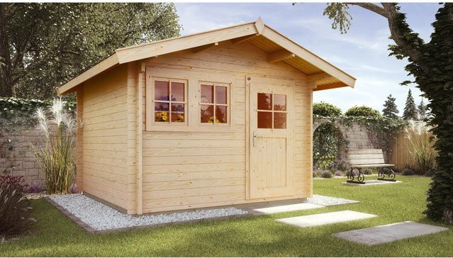 WEKA Gartenhaus 139 A Gr.3 aus europäischer Fichte mit Satteldach und Vordach in Beige, B/H/T: 380 x 262 x 380 cm - Bild 1