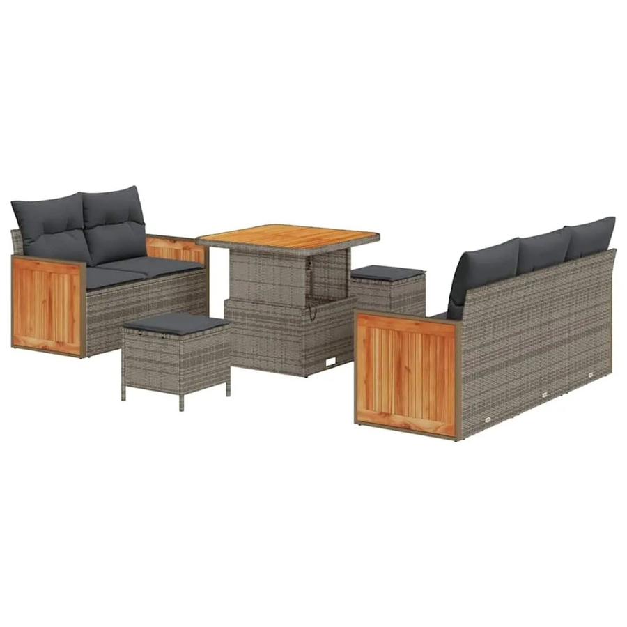 vidaXL Gartensofa-Set Grau mit 8-teiligem Polster-Set und Stauraumfunktion aus Poly-Rattan und pulverbeschichtetem Stahl - Bild 2