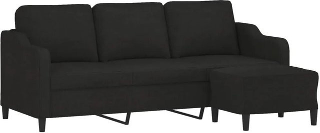 vidaXL 3-Sitzer-Sofa mit passendem Hocker in Schwarz, modernes Polstersofa aus Stoff für dein Wohnzimmer, B/T/H: 198 x 80 x 77 cm - Bild 1