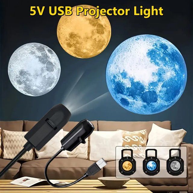 IEEYEEY LED Projektor Lampe mit umschaltbaren Mond und Erde Mustern für Zimmer Decke und Wand via 5V USB - Bild 1