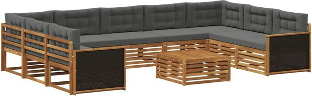 vidaXL Outdoor-Sofagarnitur aus Akazien-Massivholz in L-Form mit 10 Kissen, Farbe: Natur und Anthrazit - Bild 1