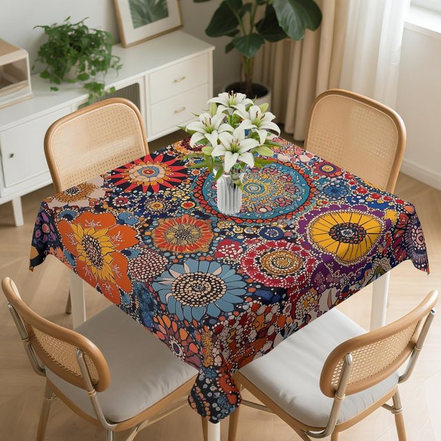 Waschbare Mandala-Tischdecke von JMG Household Supplies in Braun und Multicolour, quadratisch, B/B: 152 x 152 cm - Bild 1