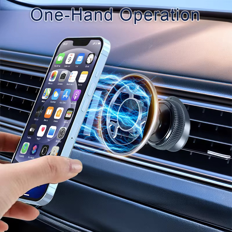 HKNR Magnetische 360 Grad Autotelefonhalterung für Lüftungsschlitze, kompatibel mit MagSafe iPhone und Samsung, Farbe: Grau - Bild 3