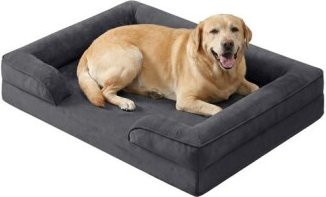 FEANDREA Orthopädisches Hundebett mit Memory-Schaum, Grau, abnehmbarer Bezug, erhöhte Ränder und rutschfester Unterseite - Bild 1