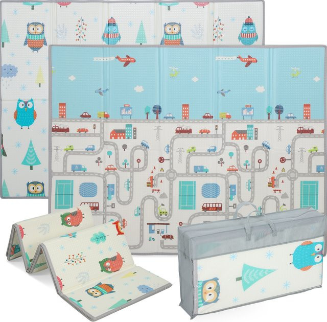 AIYAPLAY Faltbare Krabbelmatte für Babys, Doppelseitige Spielmatte aus XPE-Schaumstoff mit Tiermotiv, wasserdicht und rutschfest, Mehrfarbig, B/T/H: 146,5 x 195 x 1,5 cm - Bild 1