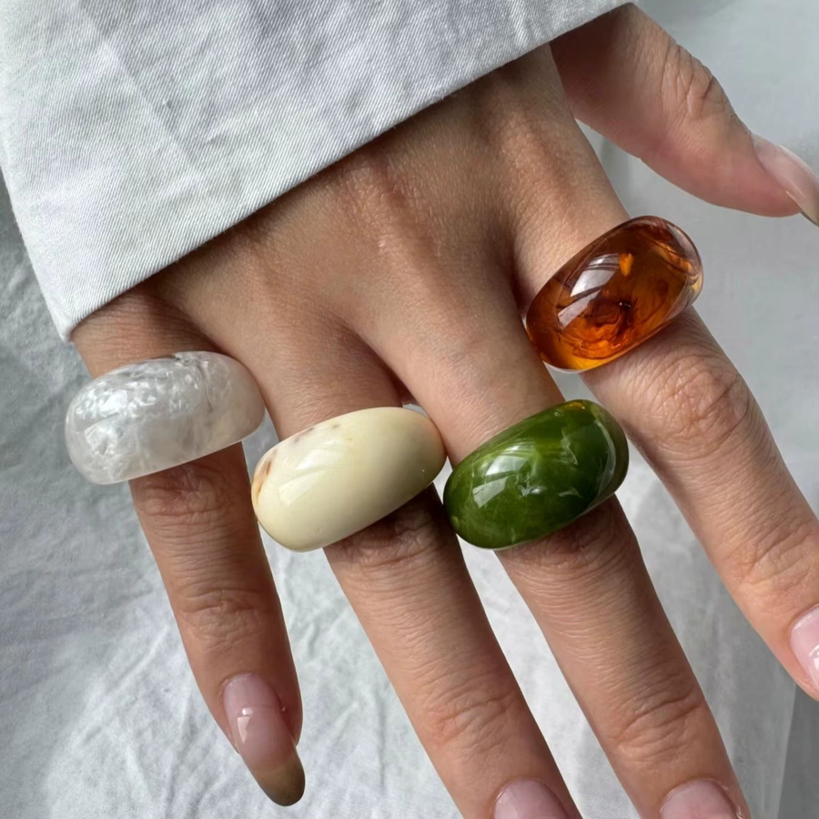 HuanZhi 4er-Set Ringe, Kunstharz, Bunt, Unisex - Bild 2