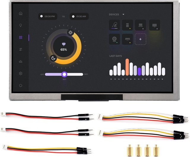 Waveshare ESP32-S3 7-Zoll-Display-Entwicklungsboard Typ B mit WLAN und Bluetooth, Auflösung 1024 x 600, optional mit Touch-Funktion - Bild 1
