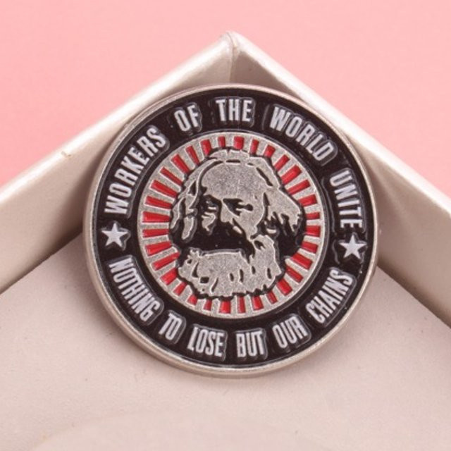 Emaille-Brosche Workers Of The World Unite, Silber, Vintage - Bild 1