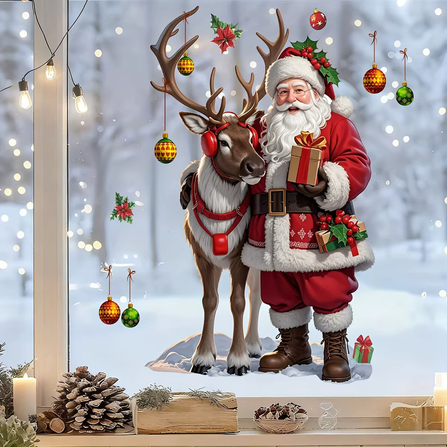 DUTRIEUX Weihnachts Fenstersticker Selbstklebend Motiv Santa Rentier und Schneeglöckchen Multicolour aus PVC - Bild 4