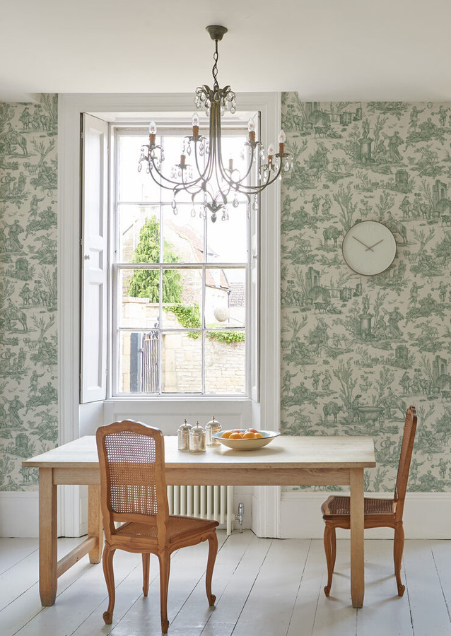 Lewis & Wood Tapete Toile Baptiste in Jade Green mit floralem Muster und Tiermotiven - Bild 1
