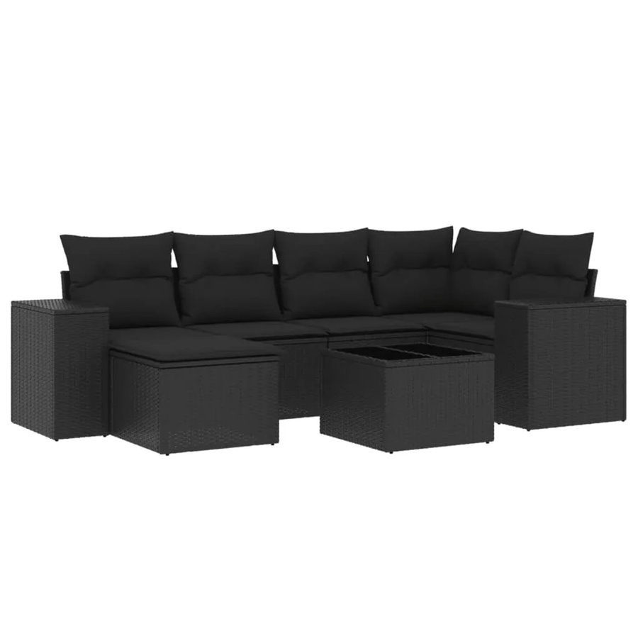 vidaXL 7-teilige Garten-Sofagarnitur in L-Form aus schwarzem Poly-Rattan mit UV-beständigen Kissen und pulverbeschichtetem Stahlgestell - Bild 2