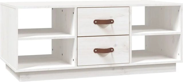 vidaXL Couchtisch aus massivem Kiefernholz in Weiß, rustikaler Couchtisch für dein Wohnzimmer, B/T/H: 100 x 50 x 41 cm - Bild 1