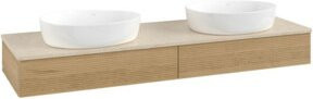 V&B Waschtischunterschrank Antao mit Frontstruktur und Beleuchtung in Honey Oak und Botticino, B: 160 cm, T: 50 cm - Bild 1
