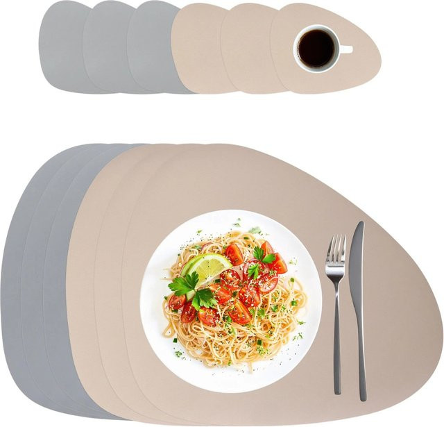 Relaxdays Platzdeckchen aus Kunstleder in Grau-Beige, 6er Set, B: 30 cm, T: 40,5 cm - Bild 1