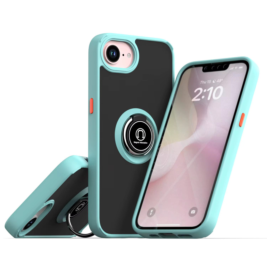 Stoßfeste Silikon-Handyhülle mit Metallring-Halterung für Apple iPhone 16E in Blau - Bild 2