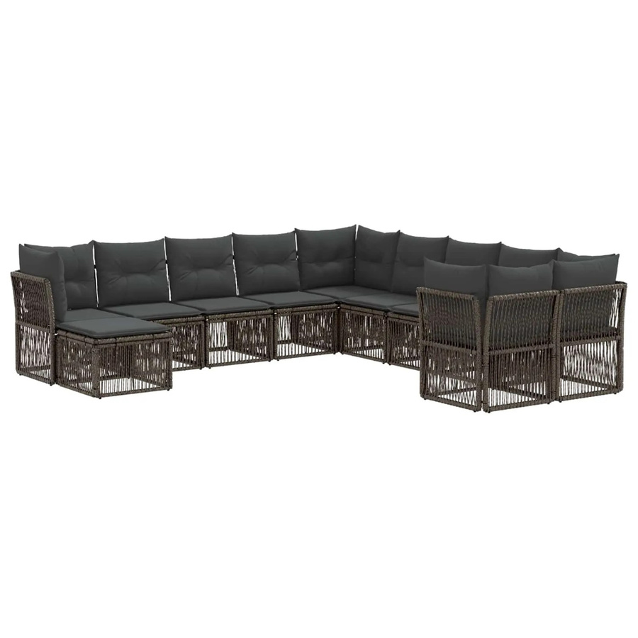 vidaXL Gartensofa-Set 11-teilig aus Poly-Rattan in Grau mit Polstern und Ottomane für Garten, Terrasse oder Balkon - Bild 2