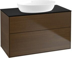 V&B Waschtischunterschrank Finion mit Wandbeleuchtung in Walnuss Veneer Braun, Breite: 100 cm, Tiefe: 50,1 cm - Bild 1