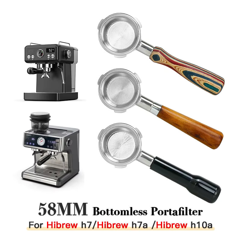 Kisshome Bodenloser Siebträger aus Edelstahl in Silber für Hibrew H10a Espresso Maschine mit 2 Tassen Filterkorb, Durchmesser: 58 mm - Bild 2