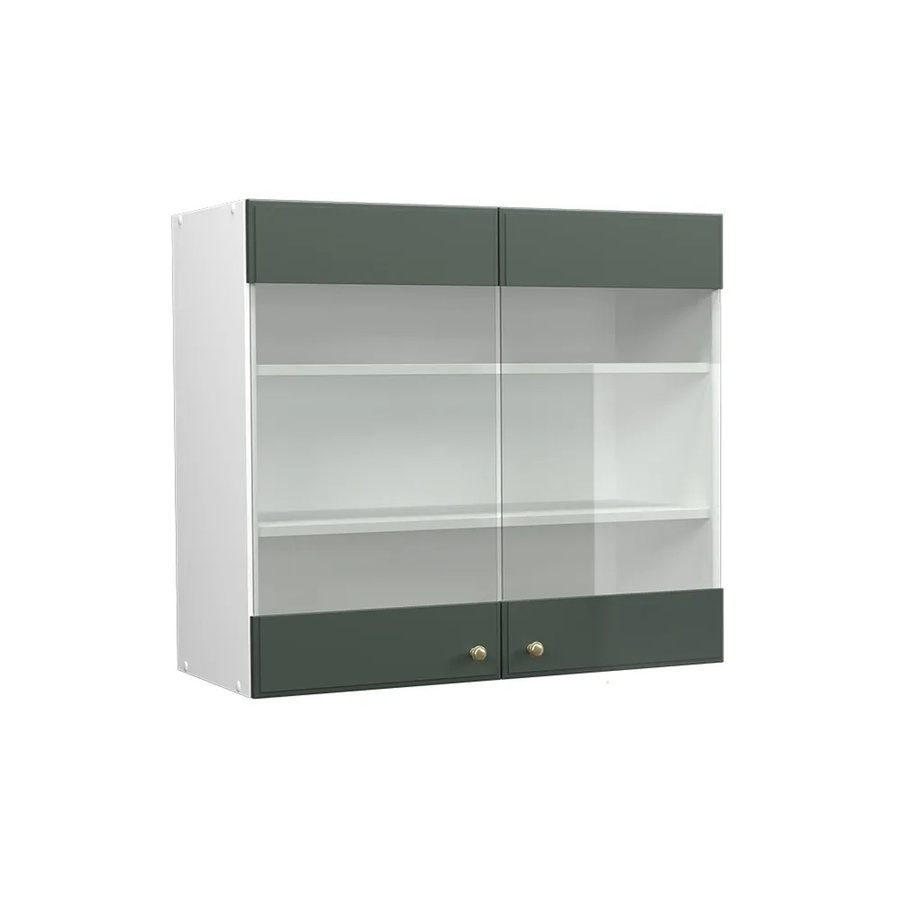 Vicco Küchenglasschrank Fame-Line Glashängeschrank Landhaus Stil in Grün-Gold-Weiß mit Soft-Close-Türen und Glasfront, B/H/T: 80 x 72 x 34,1 cm - Bild 2