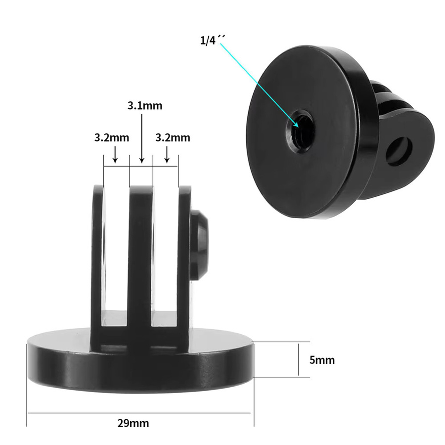EXSKOF 1/4-Zoll-Schraubstativadapter aus Aluminiumlegierung für Action-Kameras wie GoPro Hero, AKASO, Insta360 und DJI in Schwarz - Bild 2