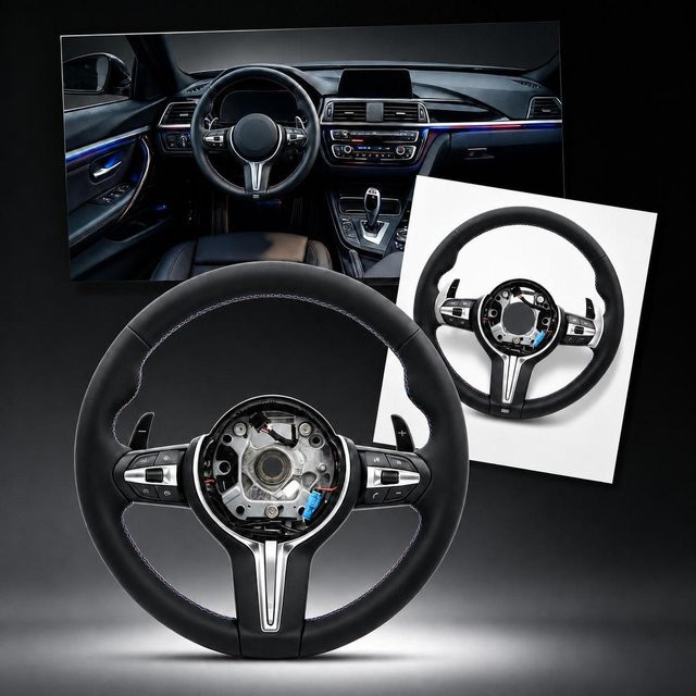 M Sport Lenkrad in Schwarz aus PU-Leder mit Schaltwippen passend für BMW 2er 3er 4er Serie F30 F31 F32 F33 F34 F36 F44 - Bild 1
