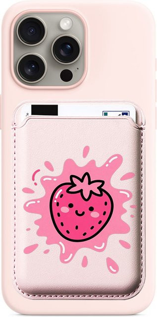 Magnetischer Kartenhalter mit rosa Erdbeerdesign als MagSafe Wallet Cover für iPhone 17 Pro Max und Samsung Galaxy S26 Ultra - Bild 1