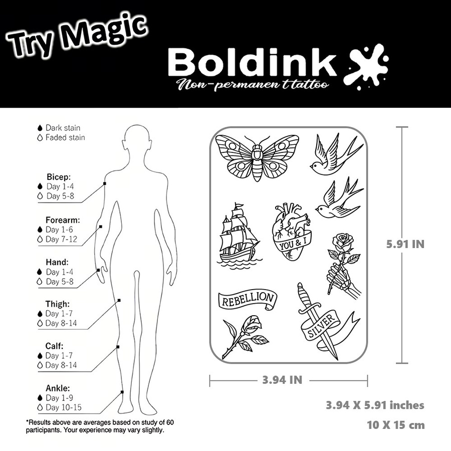 BOLDINK Love & Freedom Tattoo-Aufkleber, Unisex - Bild 3