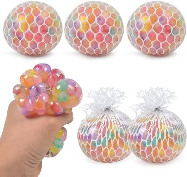 BC Pet Supplies Regenbogen-Netz-Stressball, Buntes Wasserperlen-Quetschspielzeug - Bild 1