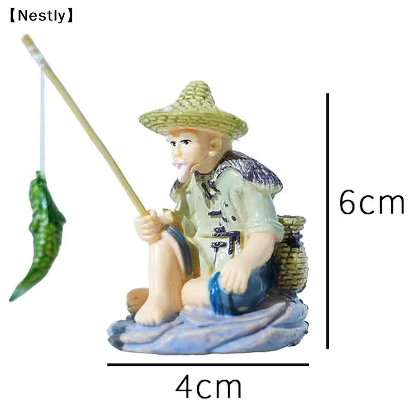 Jiang Tai Gong Miniatur-Ornament Alter Mann beim Angeln aus PVC in Multicolour für Aquascaping, Aquarien, Bonsai und Gartenlandschaften - Bild 4