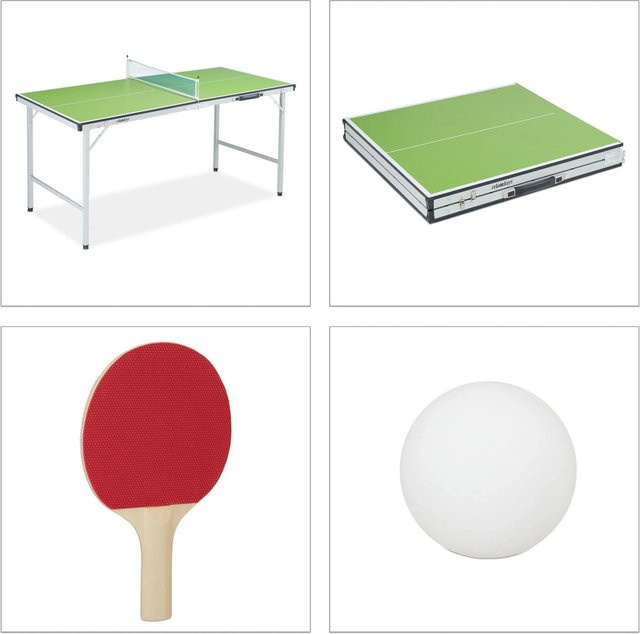 Relaxdays Tischtennisplatte aus MDF und Stahl in Grün und Silber, höhenverstellbar und klappbar, B/T/H: 150 x 70 x 70 cm - Bild 1