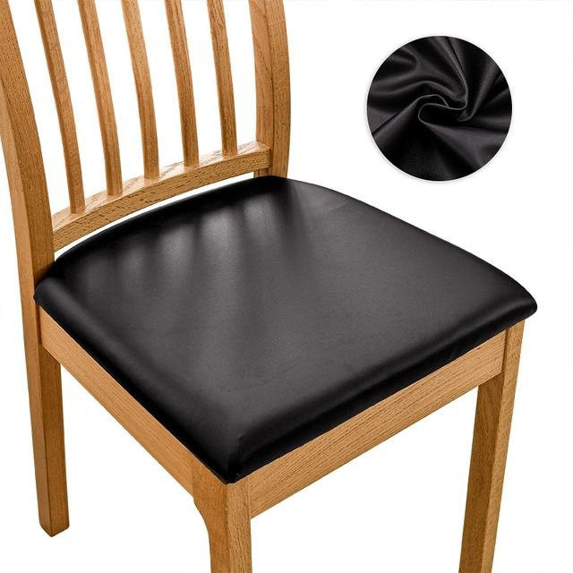 Leorate Sitzbezug für Esszimmerstühle aus PU-Leder, wasserabweisend und elastisch, Schwarz - Bild 1