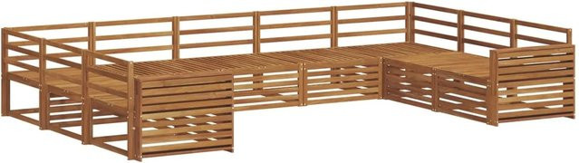 vidaXL Sofagarnitur aus Massivholz Akazie in Natur, 9-teiliges U-Form Sofa Set mit modernem Latten-Design und Armlehnen, Farbe: Braun - Bild 1