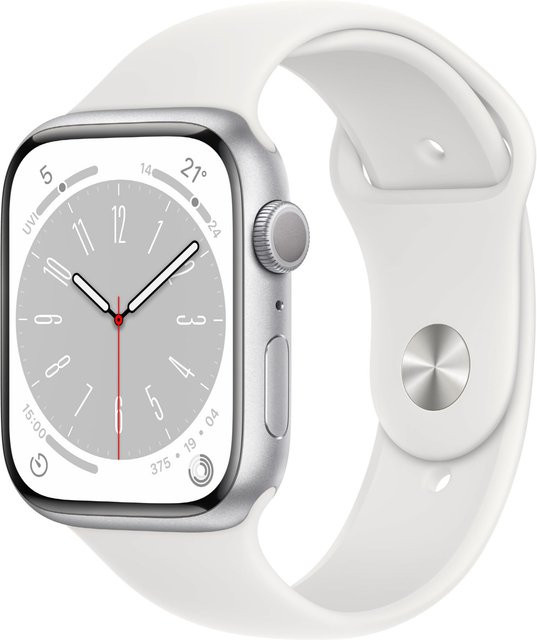 Apple Smartwatch Watch Series 8, GPS, Aluminium, 45 mm, Silber/Weiß - Bild 1