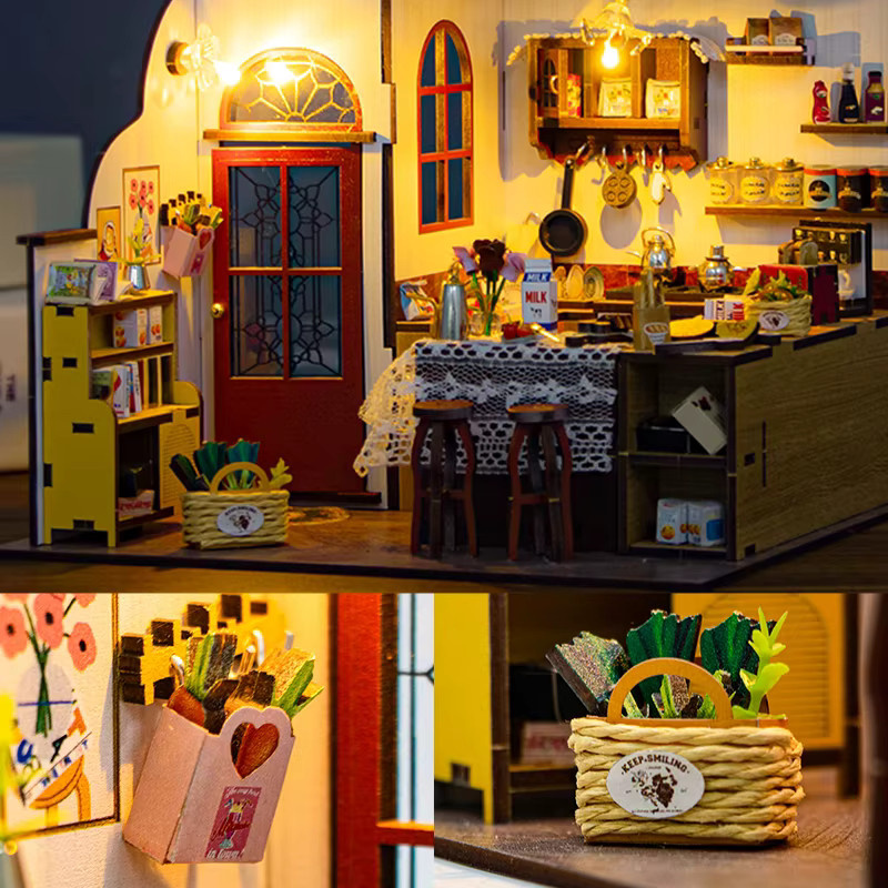 zuuton DIY Miniatur Puppenhaus Kit Holz Küche Modell mit LED Licht als 3D Puzzle Handwerk Set in Multicolour - Bild 4