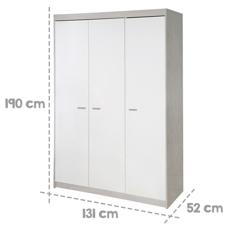 Roba Kleiderschrank Julia 3-türig weiß und Eiche mit Kleiderstange und Regalböden B/T/H: 131 x 52 x 190 cm - Bild 3