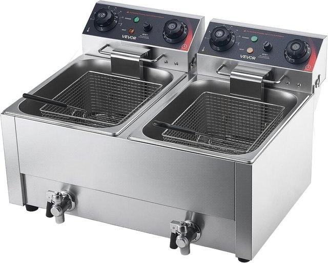 Buying Solutions MB Elektrischer Doppelbehälter-Frittierer aus Edelstahl mit 14 l Ölkapazität, 5000W, Silber - Bild 1